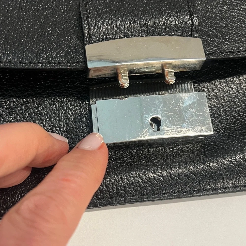 Mark & Graham Black Pebbled Leather Long Clutch Bag Toungue & Groove Closure